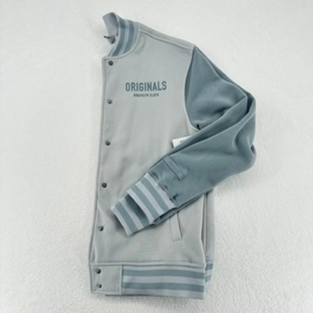 Originals Brooklyn Cloth Varsity Jacket Gray Blue Snap Front Small NWT - Picture 12 of 13